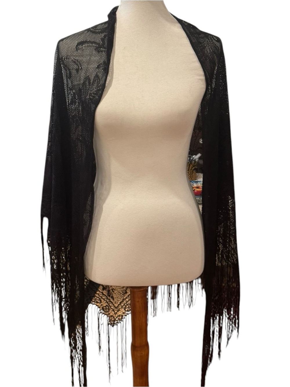 Black Lace Fringe Shawl Wrap